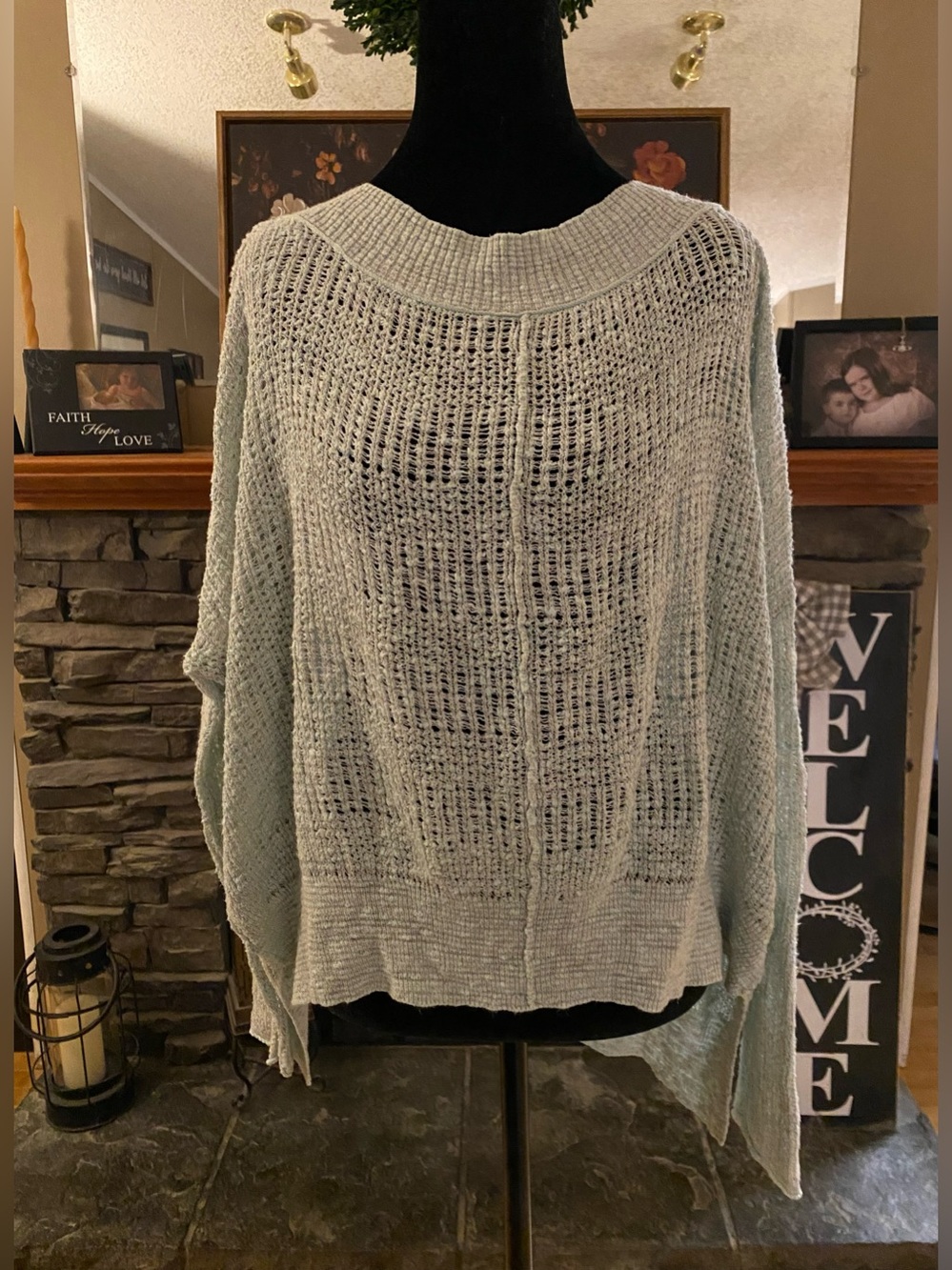 Free People Mint Open-Weave Beach Sweater